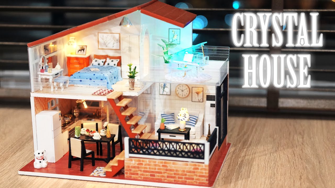 DIY Miniature Dollhouse Kit || Crystal House - Mini Villa - Transparent ...