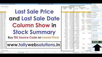 (Buy TDL Source Code Rs 40) Last Sale Price and Last Sale Date Show in Stock Summary in Tally Prime