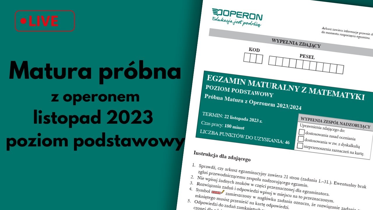 Matura próbna OPERON listopad 2023 (poziom podstawowy) matematyka