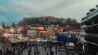 Sunset over Monastiraki Square and ancient Acropolis, Athens, Greece - 1:45 hour condensed timelapse