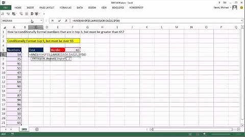 Excel Magic Trick 1059 Conditionally Format Top 5 Numbers That Are Also Greater Than 65