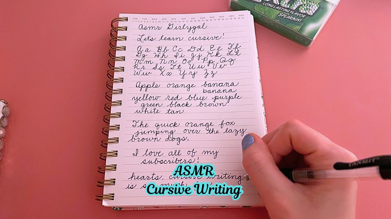 ASMR Learn Cursive Writing | Gum Chewing, Whisper, Pen Sounds - YouTube