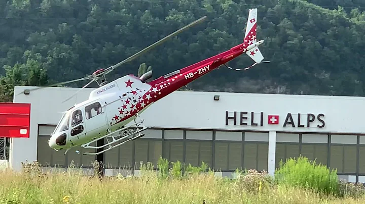Eurocopter H125 Ecureuil AS350B3 HB-ZHY Air Glaciers takeoff Sion airport Switzerland 26.07.2021