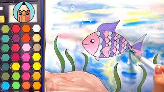 Vẽ bạn cá dễ thương/ How To Draw and Color a Fish by Acrylic and Watercolor for Kids