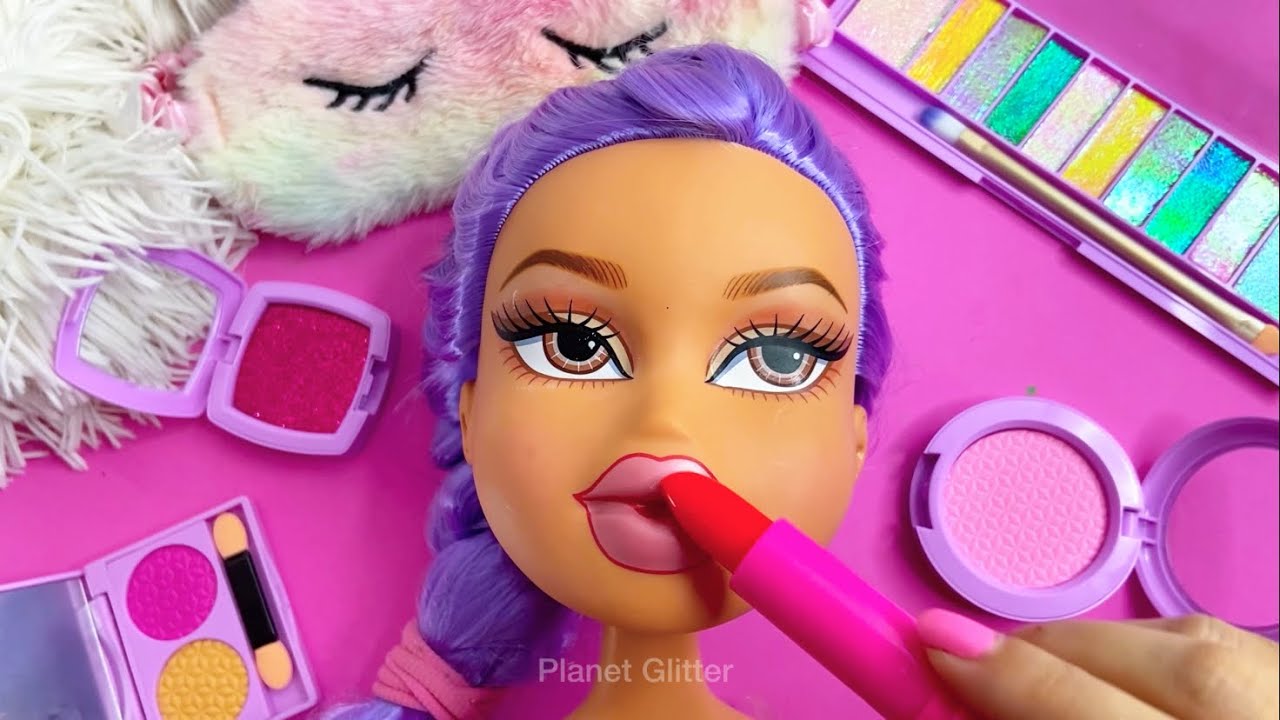 ASMR Satisfying with Unboxing & Review Mannequin Makeup Skincare Sounds Video Fast Hair Style Purple