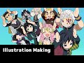 【イラストメイキング】柱エンドカード【鬼滅】