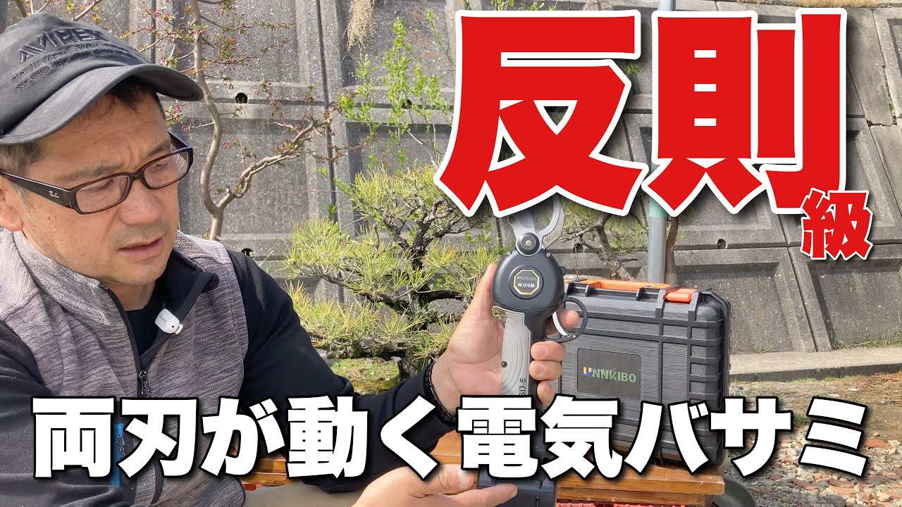 両刃可動の電動剪定鋏（UNNKIBO）バッテリー式電気鋏の解説とレビュー