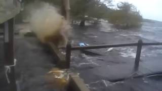 Waves pounding the wall Lake Harney Flooding From Hurricane Irma wave runup on a vertical seawall