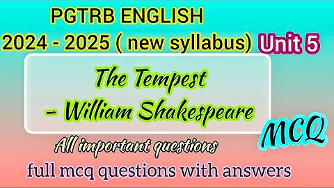 tempest mcq/ MCQ on the Tempest by William Shakespeare/ pgtrb english unit 5 new syllabus mcq #mcq
