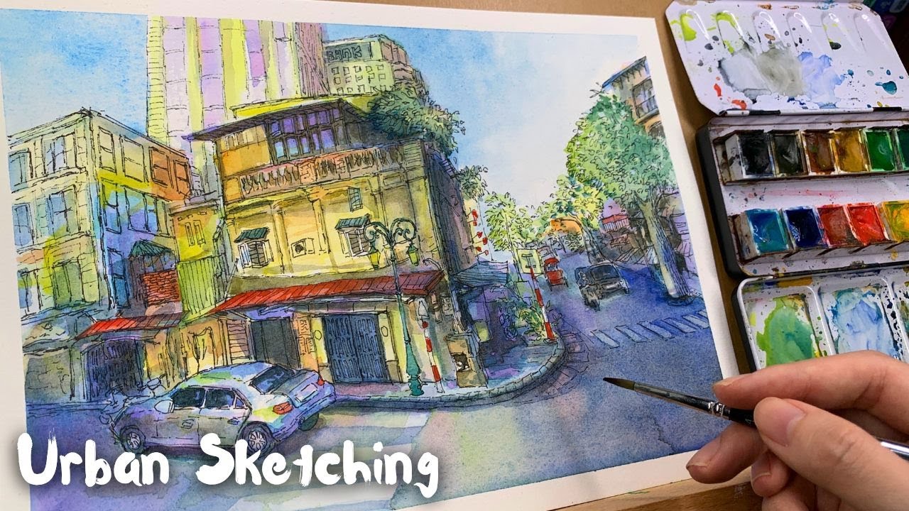 Street Tutorial Atmospheric Street Urban Sketching Watercolor Painting Tutorial - YouTube