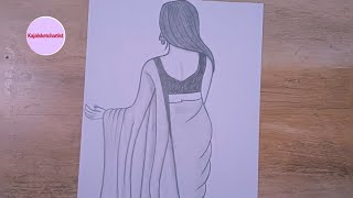Saree Girl Back Pose Drawing Easy Pencil Sketch Tutorial Step By Step Shading