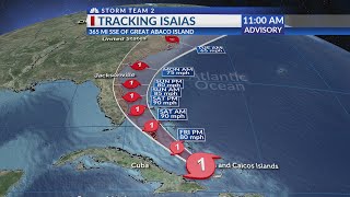 Hurricane Isaias forecast track - Friday 11AM