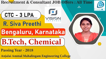 Congrats, Preethi | Selected in Vision Infotech | 3 LPA | CHEMICAL ENGINEER, Passing 2018 | Banglore