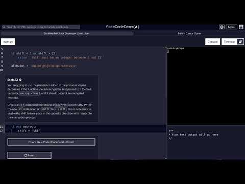 FreeCodeCamp - Python Project - Step 22 of 25 - Caesar Cipher