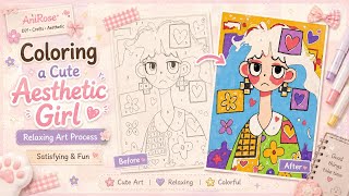 Coloring a Cute Aesthetic Girl Relaxing Coloring Art Process AniRose