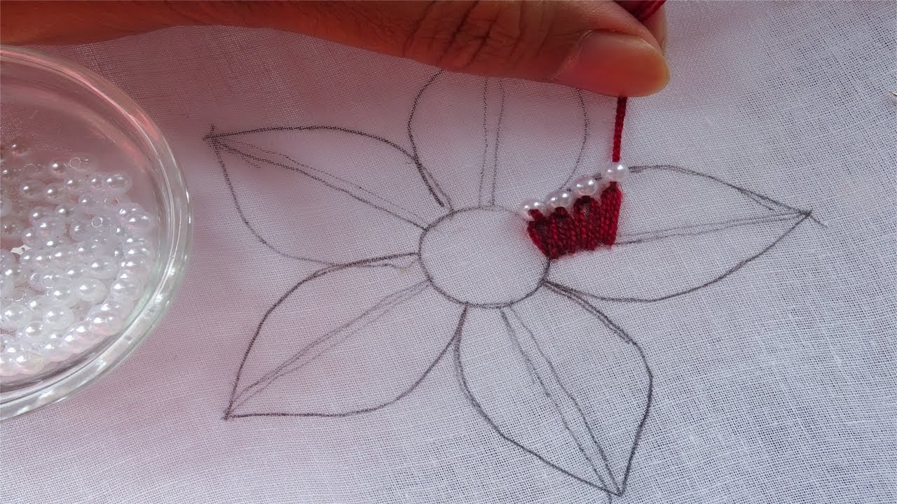 hand embroidery fancy flower with pearl,super easy flower embroidery