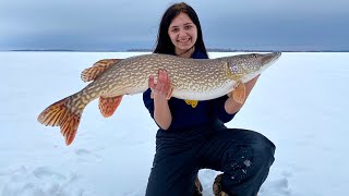 Ice Fishing Giant Northern Pike With My Sister 