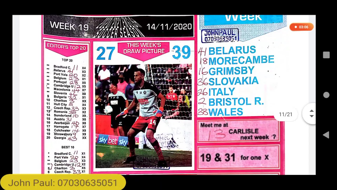 Week 19, 2020/21 RSK Pool Papers, Soccer, Bob Morton, Winstar, Right-on, Special Advance