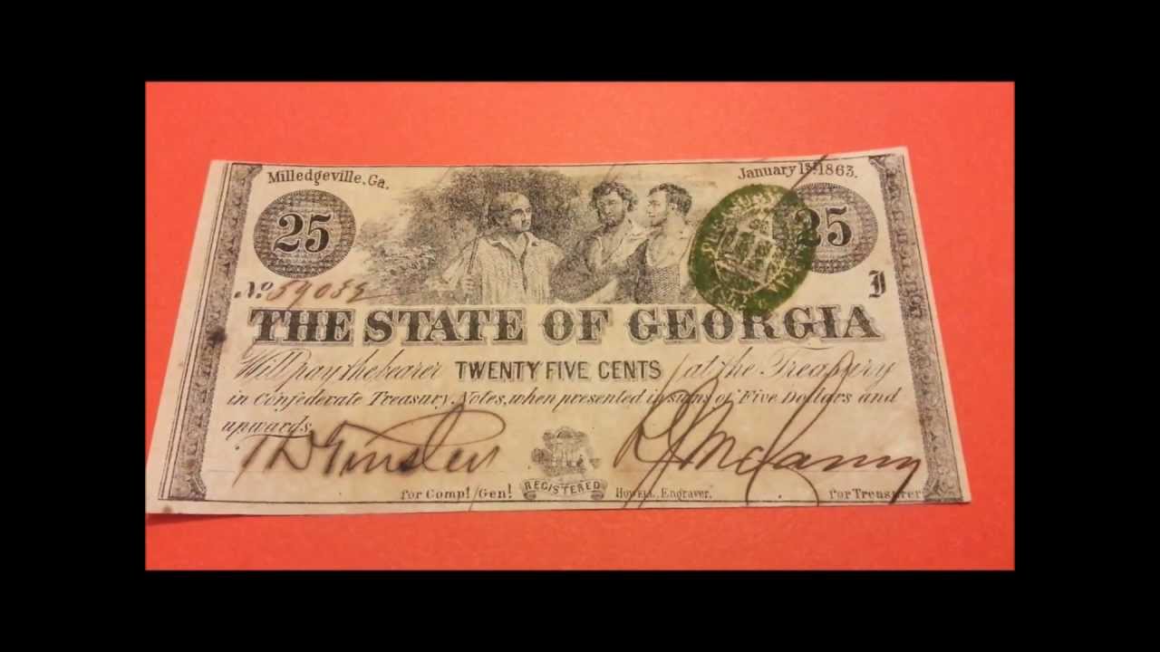 25c 1863 Fractional Note - State of Georgia - Green Stamp - US CURRENCY COLLECTION