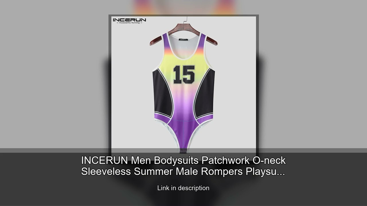 INCERUN Men Bodysuits Patchwork O-neck Sleeveless Summer Male Rompers Playsuits Sexy Workout 20