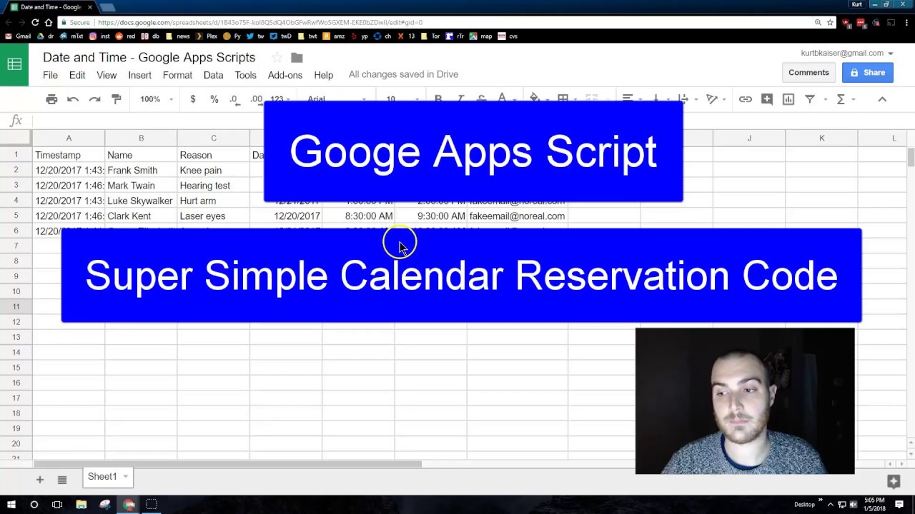 Google Apps Script Calendar Reservation App Dates and Times Made