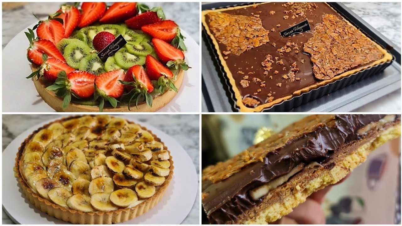 تارت🍌 على طريقة كرام برولي،تارت بالفواكه بكريمة الموسلين🍓🥝،تارت الشوكولا المقرمشة