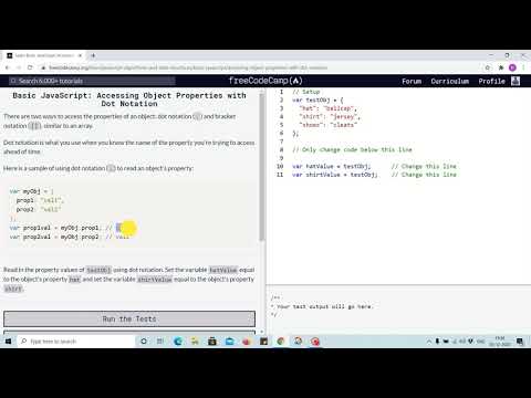 Lesson 82 - accessing object properties with dot notation - freecodecamp