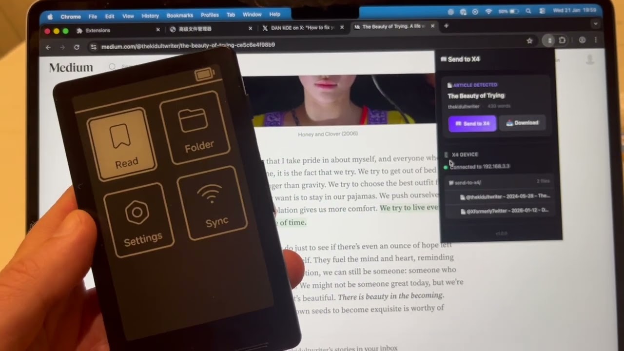 Send Web Articles to Xteink X4 (EPUB) — Chrome Extension Demo