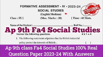 💯Ap 9th class Fa4 social studies question paper 2024|9th class social studies Fa4 question paper2024