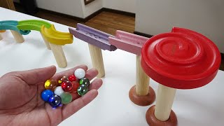 Marble Run Race ASMR ☆ Wooden colorful course and colorful tower