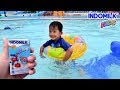 Minum susu UHT Indomilk Rafa jadi Kuat Berenang dan Main Air di Waterboom