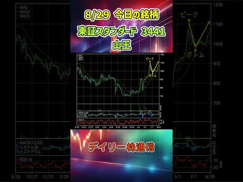 8月29日 今日の新高値ブレイク達成銘柄 山王 東証スタンダード 3441 個別株 上昇銘柄チャート