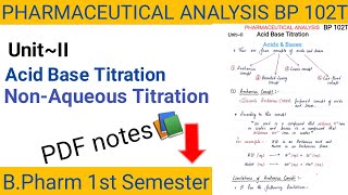 Acid base titration | Non-aqueous titration | Unit-2 | Pharmaceutical Analysis 1st sem