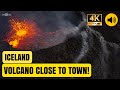 Active volcano with a hot bubbling lava cauldron close to a small town grindavik iceland may22024
