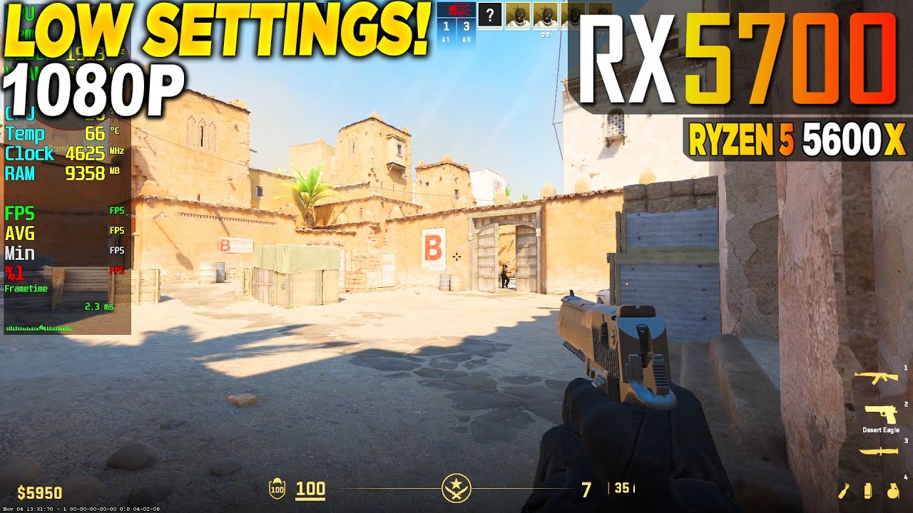 Counter Strike 2 RX 5700 + Ryzen 5 5600x - 1080p Low,