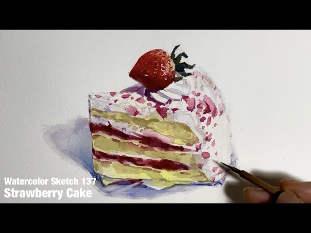 Watercolor Sketch 137/How to paint a strawberry cake 水彩スケッチ