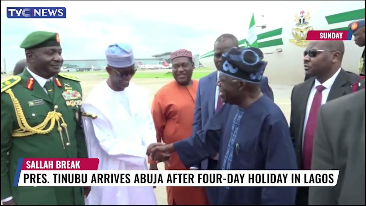 Watch: President Tinubu Returns To Abuja After Four-Day Holiday In Lagos