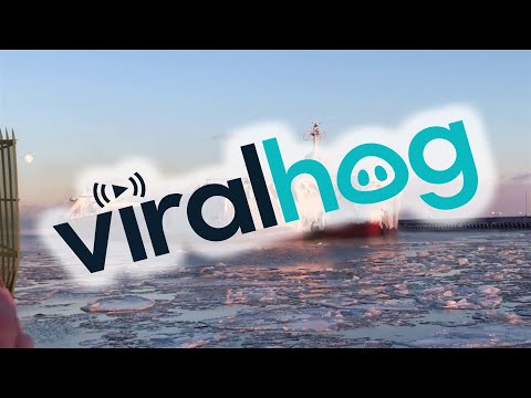 Ice Covered Presque Isle Heading into Harbor || ViralHog