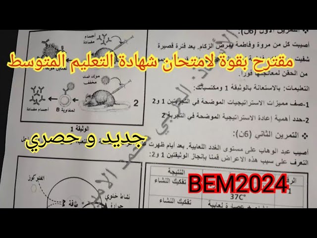 مقترح بقوة لامتحان شهادة التعليم المتوسط في العلوم الطبيعية السنة الرابعة متوسط BEM2024