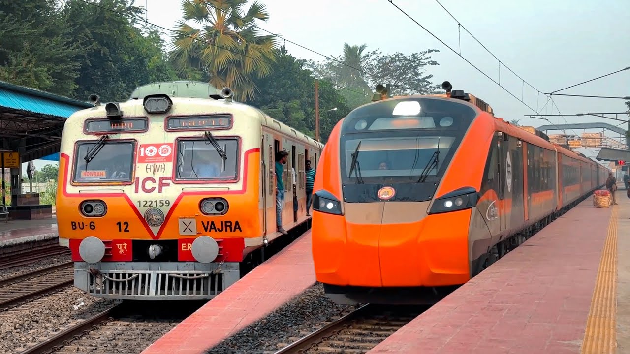 🔥Crazy Indian Train Crossing Show | New Vande Bharat Express + Different Model EMU Local Trains