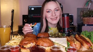 Eating | 4 Бургера, Хот-Доги, Сендвич, Фри, Соусы | Fast Food Не Mukbang