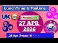 Uk49s double predictions for today 27-04-26 | today uk49s lunchtime prediction