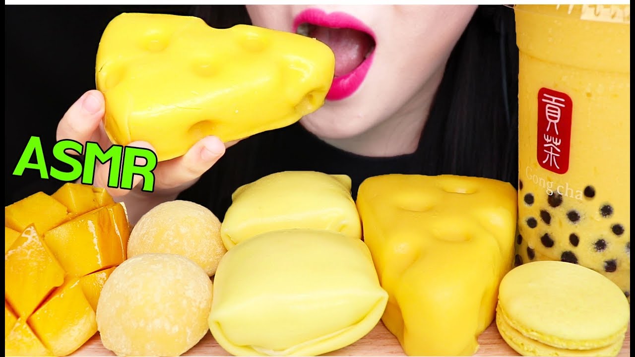 ASMR MANGO BUBBLE TEA, CAKE, MOCHI, MACARON 망고 버블티, 케이크, 모찌 아이스크림, 마카롱 먹방 EATING SOUNDS