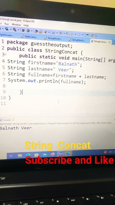 String Concat simple Program|| java simple program || Concat two String ...