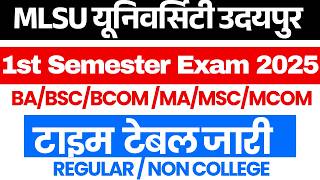 MLSU Udaipur 1ST SEMESTER EXAM TIME TABLE 2025-26 Mlsu 1st sem ba bsc bcom bca time table 2025