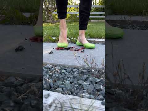 May crushes a train caboose in jelly shoes #crushexperiment #asmrcrush #jellyshoes