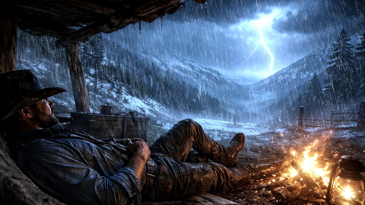 Артур укрывается под палаткой посреди жестокой грозы на горе | РДР2 АСМР