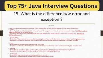 Top 75 Java Interview Questions - What’s the Difference Between Error and Exception in Java? #coding