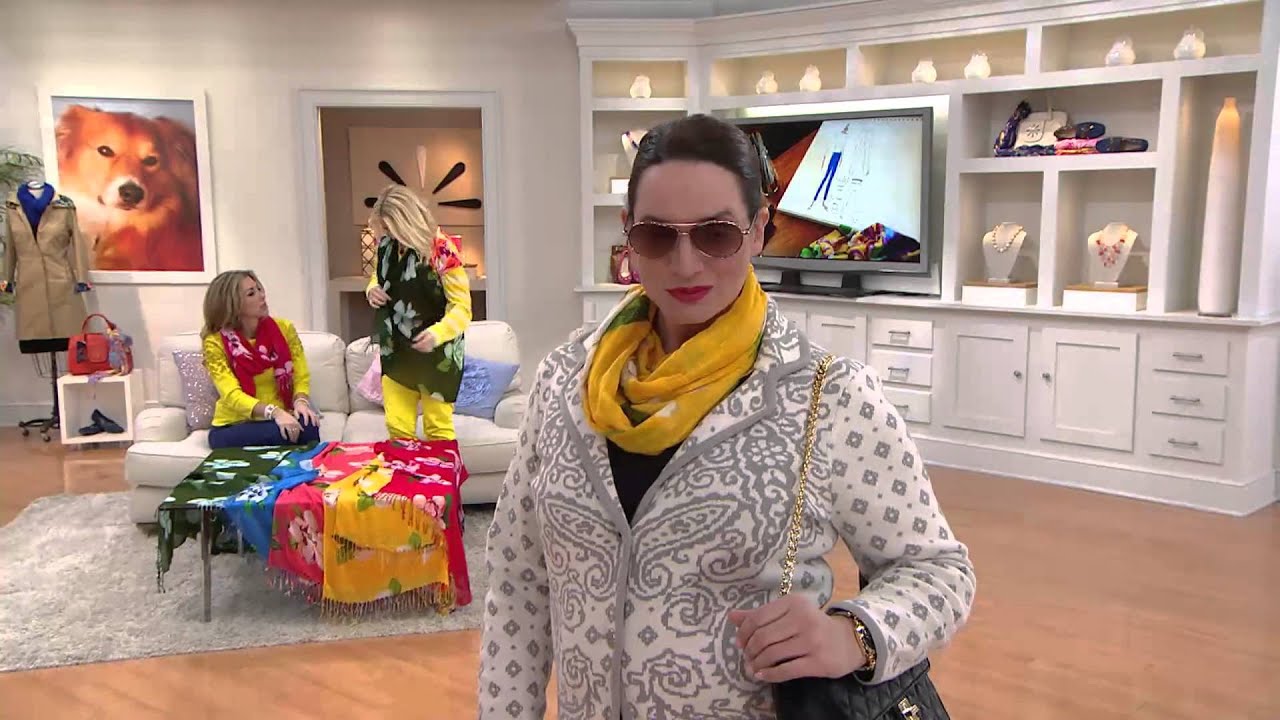 Isaac Mizrahi Live! Magnolia Floral Printed Scarf with Stacey Stauffer