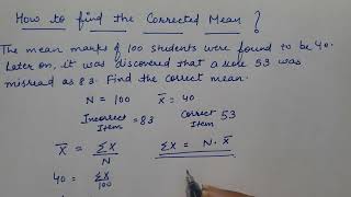 How to find Corrected Mean - Easy way explained with Examples- Measures of Central Tendency  Stats